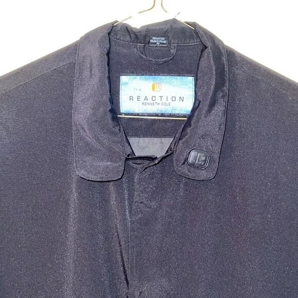 Kenneth Cole Reaction Mens Black Rain Jacket Medium Full Zip Magnetic Button - Picture 2 of 11